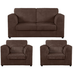 Furnishings For Less UK Luxor Jumbo Cord 2 + 1 + 1 Fabric 3 Piece Sofa Suite - Fullback Chocolate - thumbnail 1