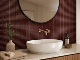 Marlborough Virello Orange Ceramic Finger Mosaic Wall Tiles (15Pack- 1 Box-1.32M2 Coverage) - Sink - 27.6Cm X 29.6Cm- Sleek Linear Luxury