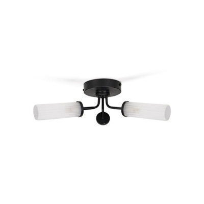 Valuelights Canya Matte Black Ip44 Rated Bathroom 3 Way Reeded Glass Flush Ceiling Light