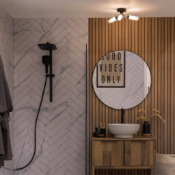 Valuelights Canya Matte Black Ip44 Rated Bathroom 3 Way Reeded Glass Flush Ceiling Light - thumbnail 2
