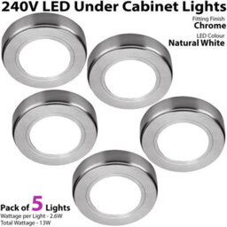 5-Pack Chrome Round Led Under Cabinet Lights - 240V Mains Powered Natural White - thumbnail 2