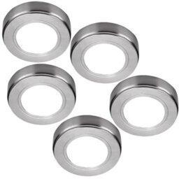 5-Pack Chrome Round Led Under Cabinet Lights - 240V Mains Powered Natural White - thumbnail 1