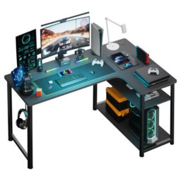 Comhoma L Shaped Gaming Desk 100X80Cm Corner Computer Desk With Shelves Headphone Hook Pc Table Workstation For Home Office, Black - thumbnail 1