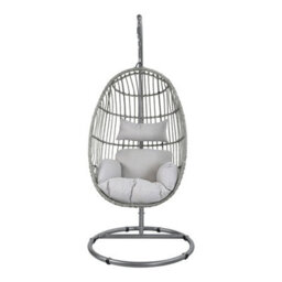 Charles Bentley Hanging Egg Shaped Rattan Swing Chair With Cushion - Grey - thumbnail 8