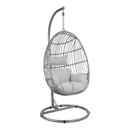 Charles Bentley Hanging Egg Shaped Rattan Swing Chair With Cushion - Grey - thumbnail 7