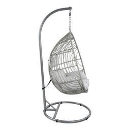Charles Bentley Hanging Egg Shaped Rattan Swing Chair With Cushion - Grey - thumbnail 9