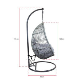Charles Bentley Hanging Egg Shaped Rattan Swing Chair With Cushion - Grey - thumbnail 4