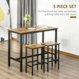 Homcom 3-Piece Industrial Bar Table Set, Table And 2 Chairs Rustic Brown - thumbnail 4
