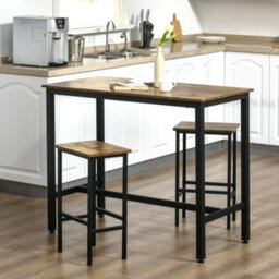 Homcom 3-Piece Industrial Bar Table Set, Table And 2 Chairs Rustic Brown - thumbnail 1