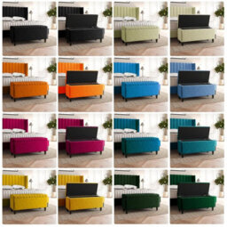 137Cm Lined Upholstered Ottoman Storage Box - Duck Egg Plush Velvet Blanket Storage Box With Wooden Legs - thumbnail 4