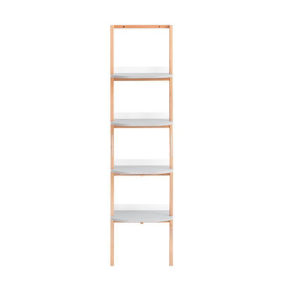 Sobuy Hstr02-K-Hg, 4 Tiers Bookcase Bookshelf Storae Display Shelf Ladder Shelf Wall Shelf, Grey And Natural,w44Xd38.2Xh169.3 - image 1