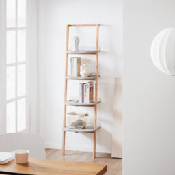 Sobuy Hstr02-K-Hg, 4 Tiers Bookcase Bookshelf Storae Display Shelf Ladder Shelf Wall Shelf, Grey And Natural,w44Xd38.2Xh169.3 - thumbnail 2