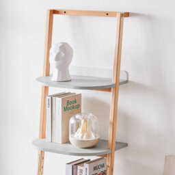 Sobuy Hstr02-K-Hg, 4 Tiers Bookcase Bookshelf Storae Display Shelf Ladder Shelf Wall Shelf, Grey And Natural,w44Xd38.2Xh169.3 - thumbnail 4