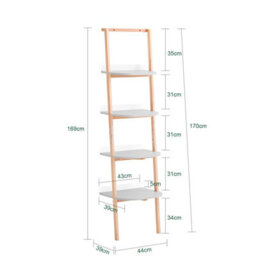Sobuy Hstr02-K-Hg, 4 Tiers Bookcase Bookshelf Storae Display Shelf Ladder Shelf Wall Shelf, Grey And Natural,w44Xd38.2Xh169.3 - thumbnail 3