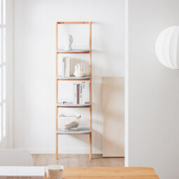 Sobuy Hstr02-K-Hg, 4 Tiers Bookcase Bookshelf Storae Display Shelf Ladder Shelf Wall Shelf, Grey And Natural,w44Xd38.2Xh169.3 - thumbnail 9