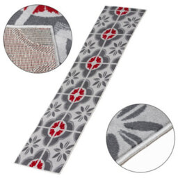 Bravich Hard Wearing Hessian Backed Stair Runner Kitchen Mat - Texas Red & Grey Floral - 60X240Cm (2'x8') - thumbnail 7