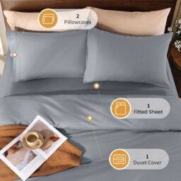 Aspire Homeware Silver Duvet Cover Set, Soft Microfiber & Reversible, Super King (L)220Cm X (W)260Cm - thumbnail 2