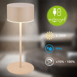 Briloner Led Table Lamp Rechargeable Light Cordless Dimmable Touch Ip44 Warm White Beige - thumbnail 3