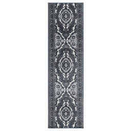 Bravich Hard Wearing Hessian Backed Stair Runner Kitchen Mat - Texas Grey Traditional Medallion - 60X360Cm (2'x12') - thumbnail 2