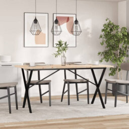 Berkfield Dining Table X-Frame 160X80X75.5 Cm Solid Wood Pine And Steel - thumbnail 3