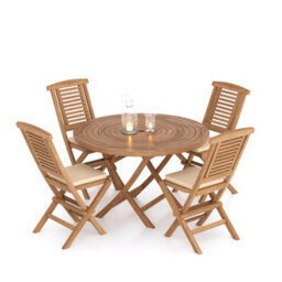 Eterna Sora Teak Garden Outdoor Dining Table & 4 Seat Chair Set - With Black Cushions - thumbnail 4