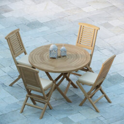 Eterna Sora Teak Garden Outdoor Dining Table & 4 Seat Chair Set - With Black Cushions