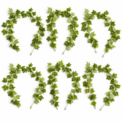 Leaf Pack Of 6 X 160Cm Artificial Ivy Garland Trailing Hanging Plant Faux Foliage - Green - image 1