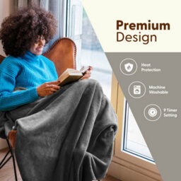 Keplin Large Electric Heated Throw Blanket , Machine Washable Fleece Wool Duvet, 1 Year Warranty, Grey/cream Sherpa - thumbnail 3