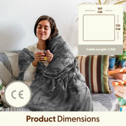 Keplin Large Electric Heated Throw Blanket , Machine Washable Fleece Wool Duvet, 1 Year Warranty, Grey/cream Sherpa - thumbnail 2