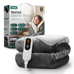Keplin Large Electric Heated Throw Blanket , Machine Washable Fleece Wool Duvet, 1 Year Warranty, Grey/cream Sherpa - thumbnail 1