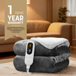 Keplin Large Electric Heated Throw Blanket , Machine Washable Fleece Wool Duvet, 1 Year Warranty, Grey/cream Sherpa - thumbnail 8
