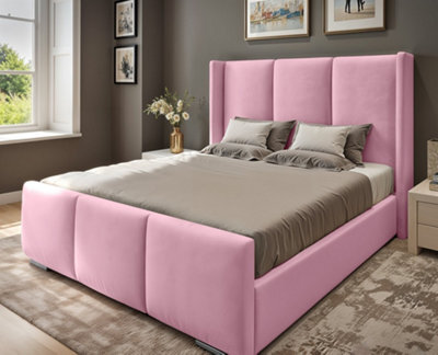 UKBEDFURNITURE Miami Wingback Pink Plush Valvet Upholstered Gas Lift Ottoman Storage Bed -  With 48 Inch Headboard - image 1