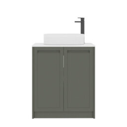 Royal Bathrooms Royal Bathroom Elmore 700mm Matt Green Freestanding Countertop Bathroom Vanity Unit 2 Door Plain White Worktop With Lyon Basin - thumbnail 7