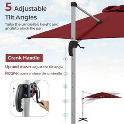 Costway 3M Round Patio Parasol Outdoor Adjustable Cantilever Umbrella W/ 360 Rotation - thumbnail 6