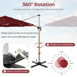 Costway 3M Round Patio Parasol Outdoor Adjustable Cantilever Umbrella W/ 360 Rotation - thumbnail 7