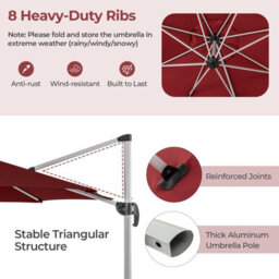 Costway 3M Round Patio Parasol Outdoor Adjustable Cantilever Umbrella W/ 360 Rotation - thumbnail 8