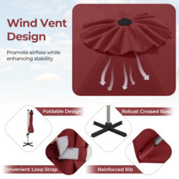 Costway 3M Round Patio Parasol Outdoor Adjustable Cantilever Umbrella W/ 360 Rotation - thumbnail 9