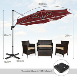 Costway 3M Round Patio Parasol Outdoor Adjustable Cantilever Umbrella W/ 360 Rotation - thumbnail 2