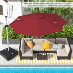 Costway 3M Round Patio Parasol Outdoor Adjustable Cantilever Umbrella W/ 360 Rotation - thumbnail 4