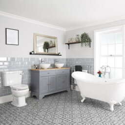 Homestylestore Light Grey Bathroom Suite With Double Ended Slipper Bath, 1210mm Vanity Units And Close Coupled Toilet - thumbnail 1