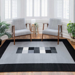 Loomed Grey Black Bordered Geometric Living Room Rug 80X150Cm - thumbnail 1