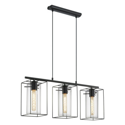 Stylish Black Frame Smoked Glass Pendant Light For Kitchen - 3 Bulb Design - image 1