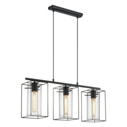 Stylish Black Frame Smoked Glass Pendant Light For Kitchen - 3 Bulb Design