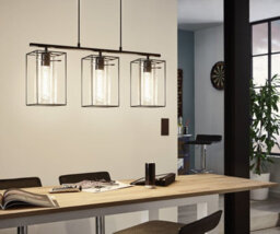 Stylish Black Frame Smoked Glass Pendant Light For Kitchen - 3 Bulb Design - thumbnail 3