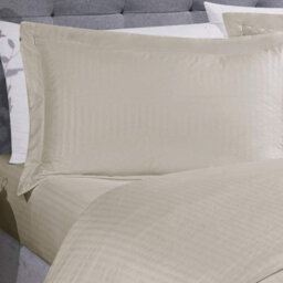 Gr8 Home Sateen Stripe Complete Duvet Cover Pillowcase Fitted Sheet Bedding Set Natural King Size - thumbnail 2