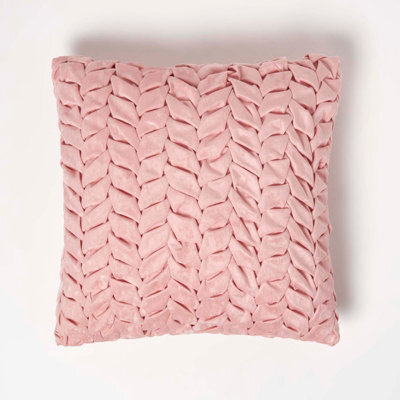 Homescapes Grace Pleated Pink Velvet Cushion - image 1