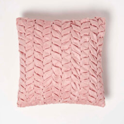 Homescapes Grace Pleated Pink Velvet Cushion