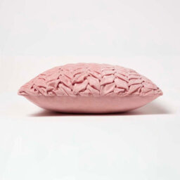 Homescapes Grace Pleated Pink Velvet Cushion - thumbnail 4