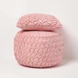 Homescapes Grace Pleated Pink Velvet Cushion - thumbnail 7
