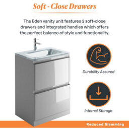 Plum&clay Marvel Gloss Light Grey Floor Standing Bathroom Vanity Unit With White Glass Basin (W)600mm - thumbnail 4